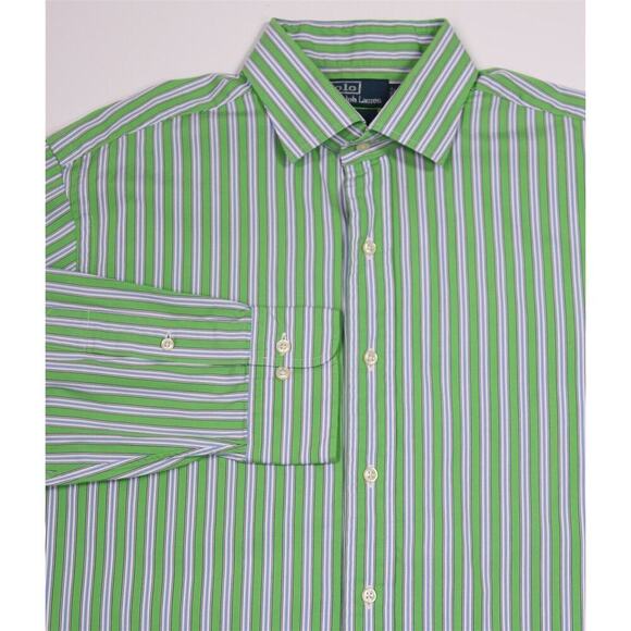 Polo Ralph Lauren Green Striped Cutaway Collar Cotton Dress Shirt 16.5-32/33 - Picture 1 of 6